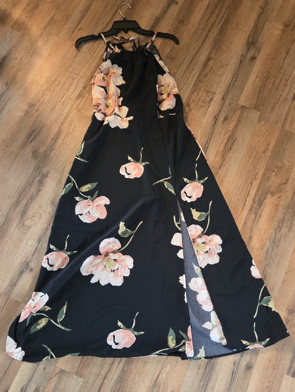 Floral Halter Maxi Dress in Black and Blush